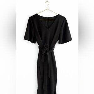 Black Midi Fish-Tail Dress • Timeless Minimalist Chic • Elegant Tie Waist • M